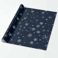 White Snowflakes on a Dark Blue Background Wrapping Paper