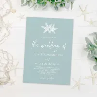 Modern Sea Glass Starfish Beach Script Wedding Invitation