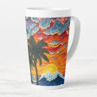 Beautiful Beach Scene with Palm Trees   Latte Mug
