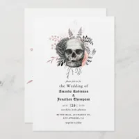 Pink Floral Skull Halloween Gothic Wedding Invitation