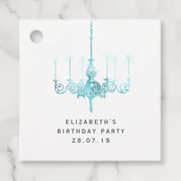 Vintage Chandeliers and Teal Rose Damask Favor Tags