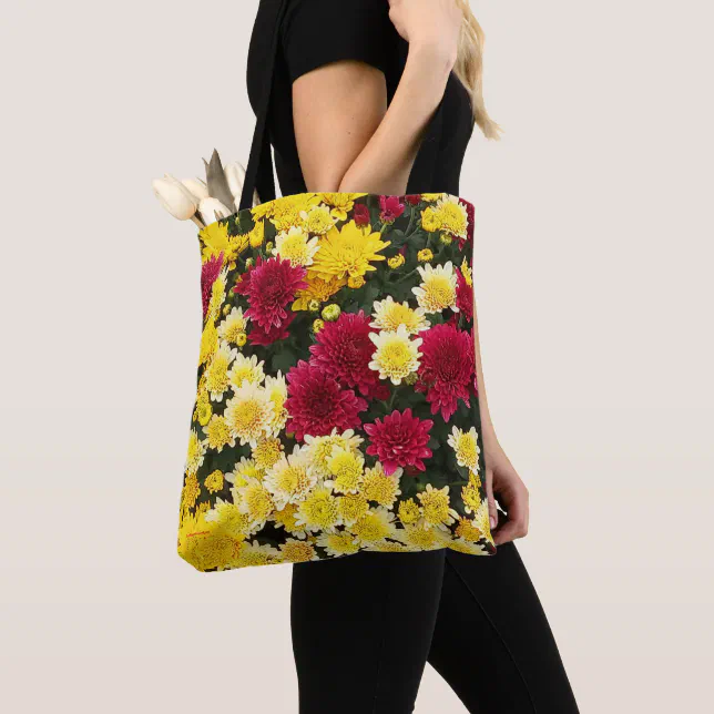 Stunning Red Gold Autumn Chrysanthemum Flowers Tote Bag