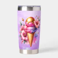 Pretty Pink and Gold Ice Cream Cone Personalized Insulated Tumbler