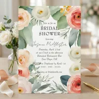Elegant Pink Coral Watercolor Garden Bridal Shower Invitation