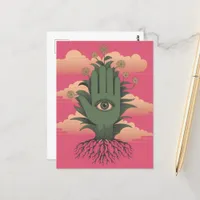 Surreal Gardeners Green Hand With Flowers Postcard