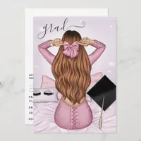 Pink and Black Ginger Girl Graduation Invitation