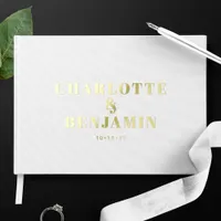 Modern Bold Minimalist White Gold Wedding Foil Guest Book