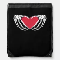 Cool Classic Funny Skeleton Hands Heart - Valentin Drawstring Bag