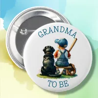 Grandm To Be | Boy's Baseball and Dog Baby Shower  Button