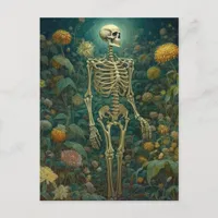 Skeleton With Flowers  Postcard