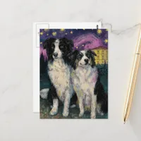 Van Gogh Border Collies at Night Postcard