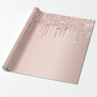 Blush rose gold glitter drips girl birthday wrapping paper