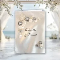 Faux Diamond and White Pearl Buttons Wedding Invitation