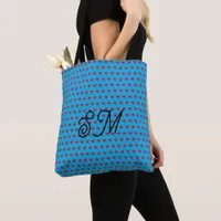 Mongram Red Heart Girly Balloon Blue All Print Tote Bag
