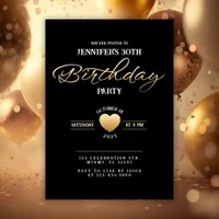 Adult Modern Black Gold 30th Birthday Party Invitation