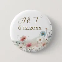 An Elegant Watercolor Wildflowers Wedding Date Button