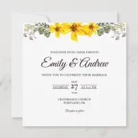 Yellow Bloom Floral Watercolor Square Wedding Invitation