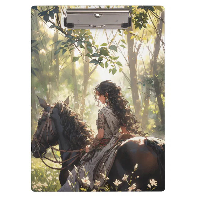 Anime horseback ride in the woods clipboard