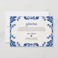 Blue Floral Elegant Fiesta Spanish Wedding Thank You Card