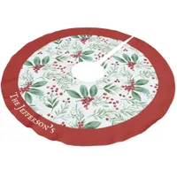 Christmas Holly Red and White Family Name Brushed Polyester Tree Skirt