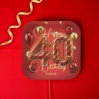 Luxury Glam Red and Gold 40th Birthday Celebration Paper Plates