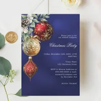 Blue red gold baubles business Christmas Party Invitation