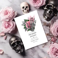 Pink Floral Gothic Wedding QR Code Invitation