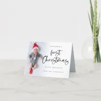 Baby First Christmas Custom Photo Name Script Holiday Card