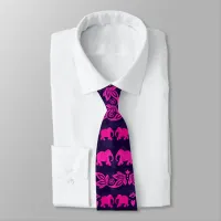 Wedding Ethnic Elephant Pink and Blue Pattern Neck Tie