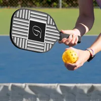 Modern stripes in black, white and gray - Monogram Pickleball Paddle