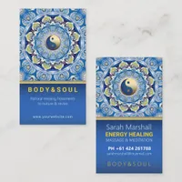 Yin Yang Energy Healing Blue Yellow Mandala Business Card