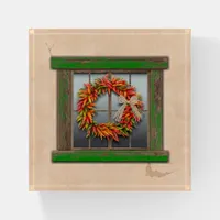 Southwest Chile Wreath on Rustic Green Wood Window Paperweight