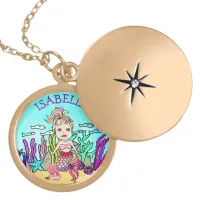 Blonde Pink Mermaid Ocean Scene Girl's Gold Plated Necklace