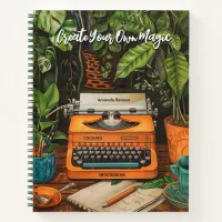 Vintage Typewriter with Plants & Coffee Quotes Notebook