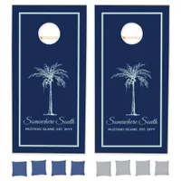 Elegant Blue Pale Teal Palm Tree Personalized Cornhole Set