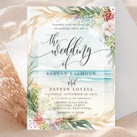 Watercolor Floral Beach Calligraphy Summer Wedding Invitation