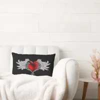 Goth Heart with Angel Wings Throw Pillow