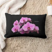 Elegant Pink Orchids Phalaenopsis on Black Lumbar Pillow
