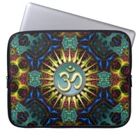 Gold OM Teal+Blue Fractal Tapestry Laptop Sleeve