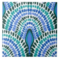 Mediterranean Blue Green Mosaic Painted Scallops Ceramic Tile