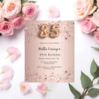 85th birthday rose gold pink stars invitation