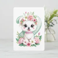 Cute Puppy and Flowers 2 Year Old Holiday Card