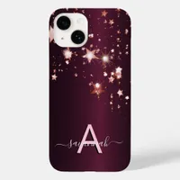 Burgundy rose gold stars monogram girly chic Case-Mate iPhone 14 case