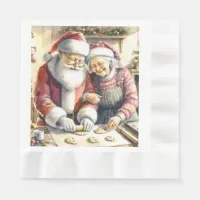 Mr and Mrs Claus Baking Cookies Custom Christmas Napkins