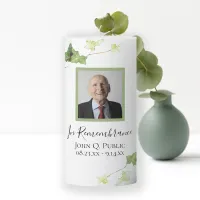 Green English Ivy Watercolor Funeral Memorial Pillar Candle