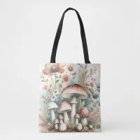 Cottage Core | Vintage Mushrooms and Flowers  Tote Bag