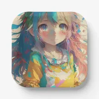 Beautiful Colorful Anime Girl  Paper Plates