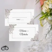 Plush Pink Gray Rose Floral Watercolor Wedding Place Card