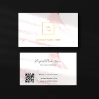 Logo gold pink marble minimalist elegant QR code Business Card