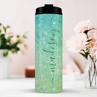 Personalized Aqua Sparkle Thermal Tumbler